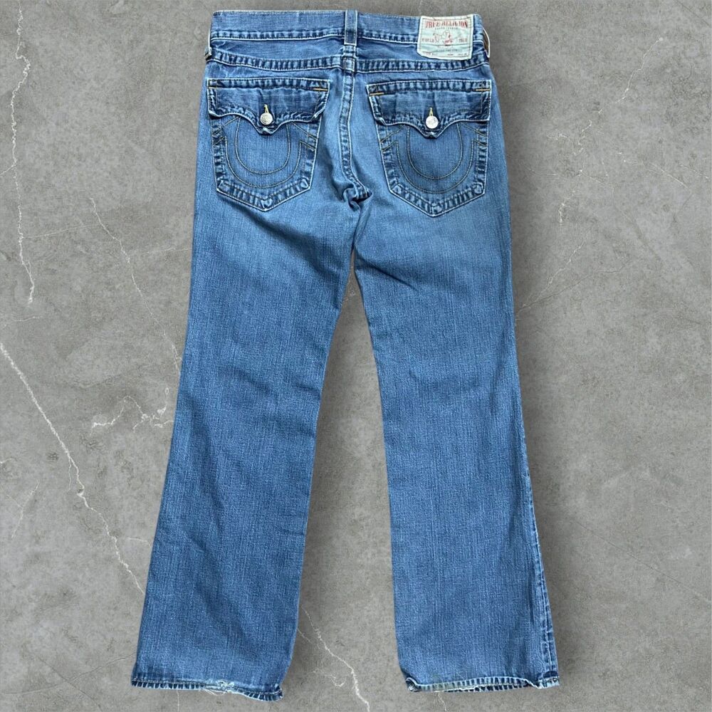 True Religion Billy Vintage Y2K Boot Cut Denim Blue Jeans Womens Size 34 x 32